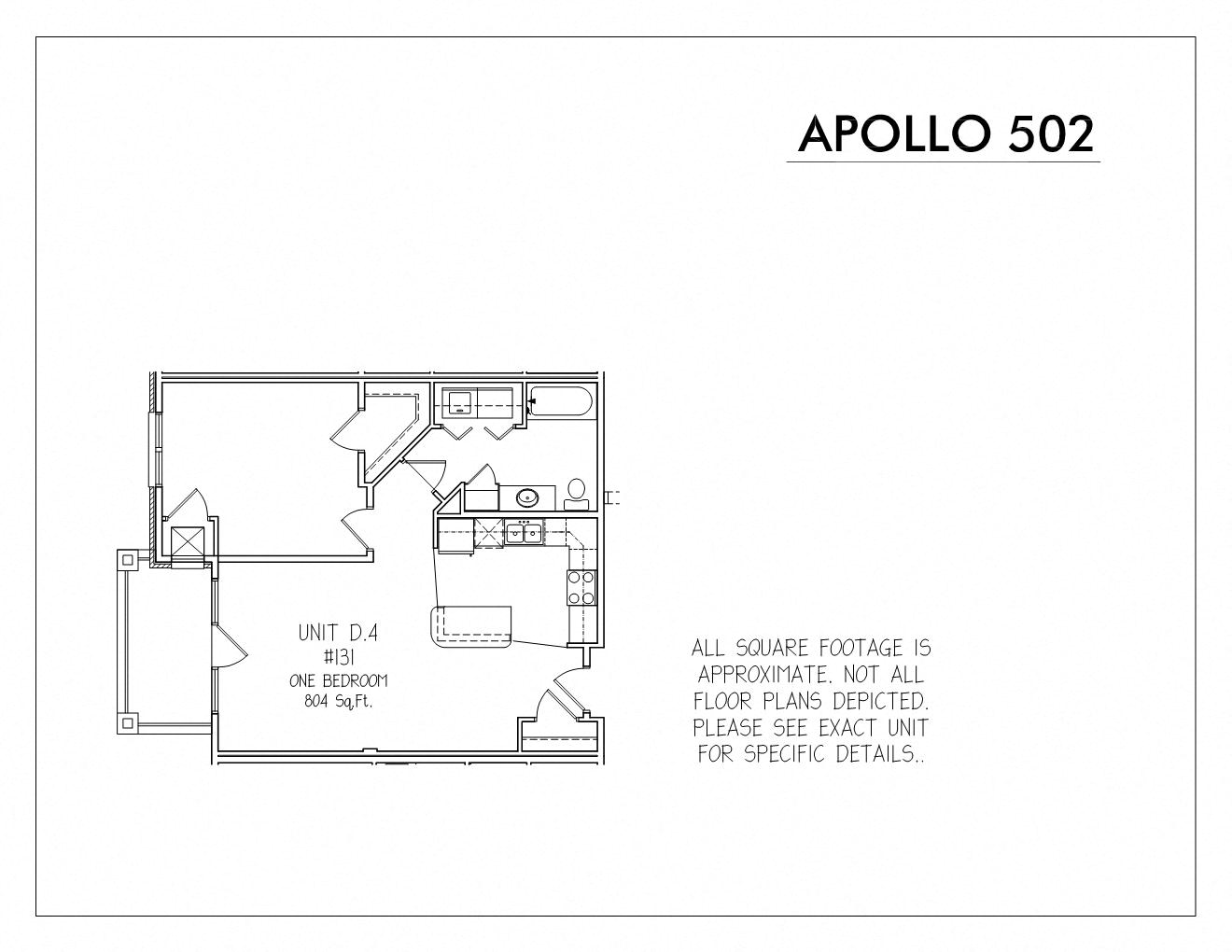 Floor plan for 1 bed, 1 bath, 804 sqft